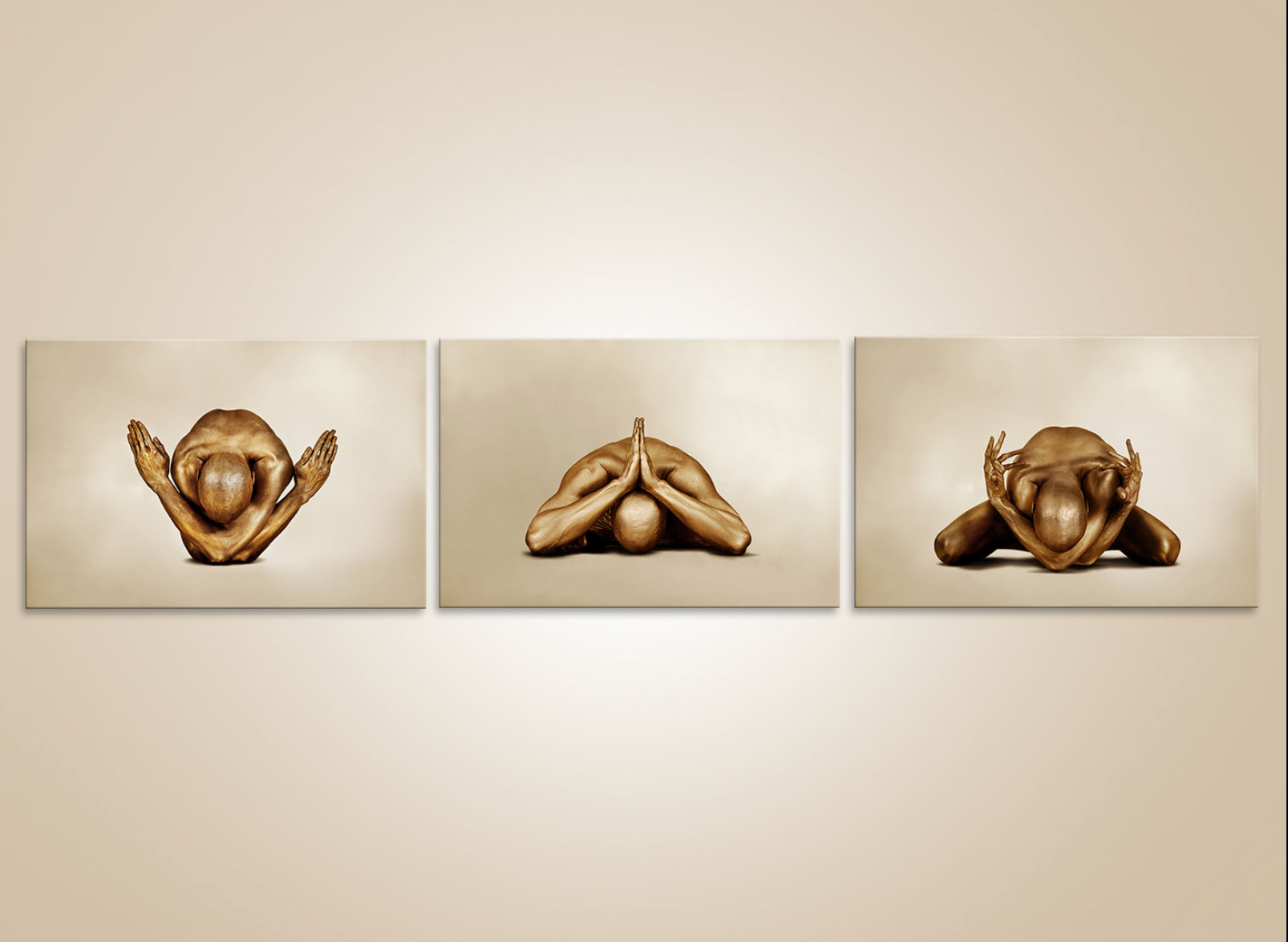 Golden yogI triptych, fine art photography of gold-p