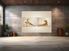 Golden yoga couple fine art diptych by Zack Zublena, featuring two figures painted in gold performing acro yoga partner poses, symbolizing balance, intimacy, and spiritual harmony.