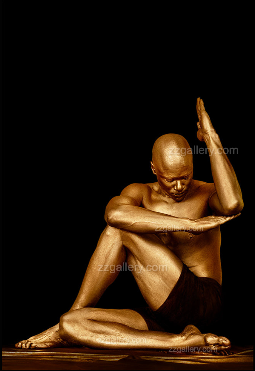 Golden-painted figure in an elegant yoga pose, fine art wall decor symbolizing strength, mindfulness, and inner peace — perfect for yoga studios, wellness spaces, and luxury interiors.