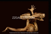 Golden-painted nude yoga pose on dark background – fine art photography by Zack Zublena, divine masculine and feminine wall art