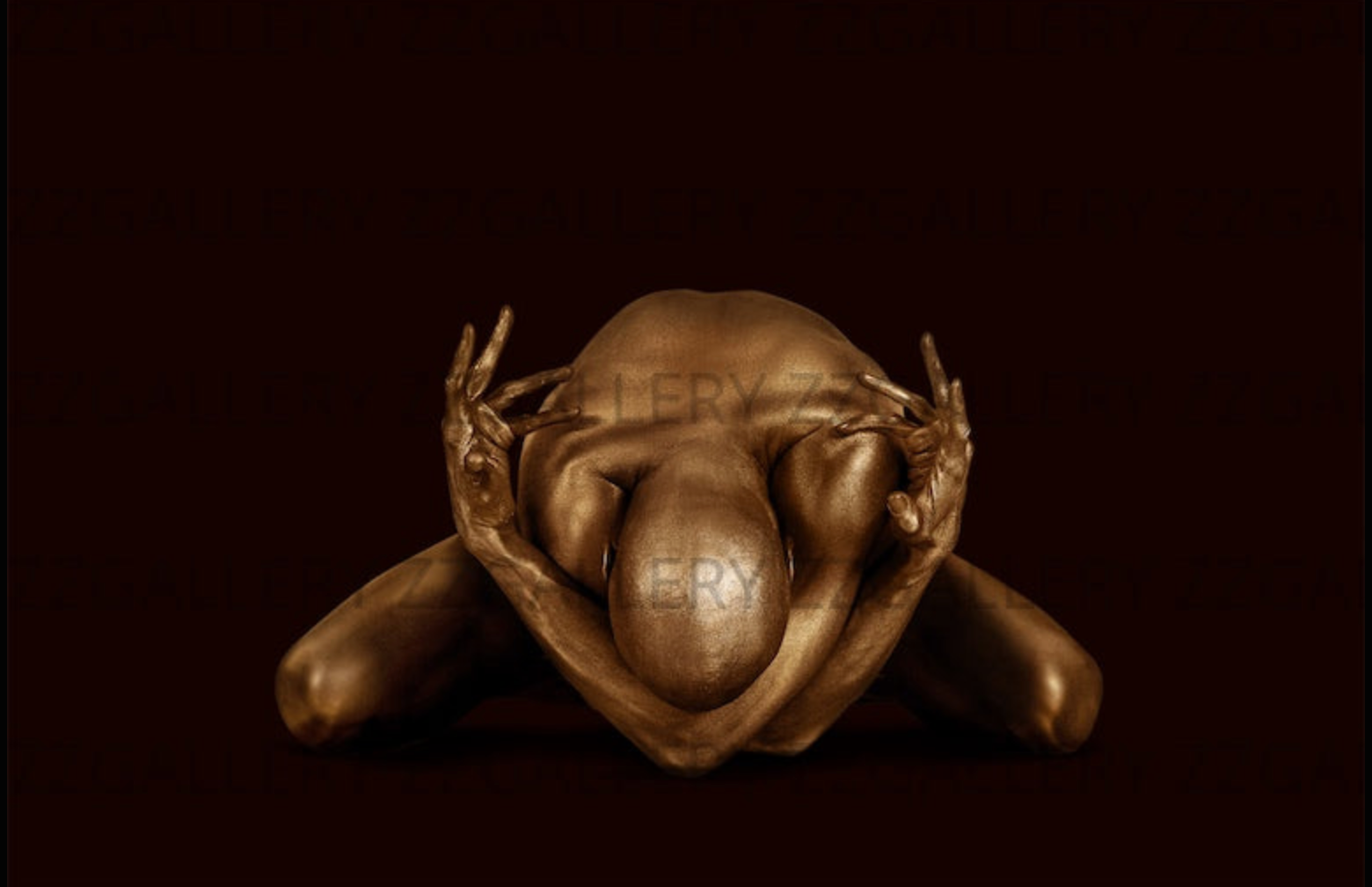 Golden yoga pose fine art photography on dark background – luxury gold wall art for meditation, wellness studios, and contemporary interiors