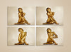 Gorgeous golden nude female model quartet wall art – fine art photography of gorgeous woman painted in gold for luxury interiors and collectors.