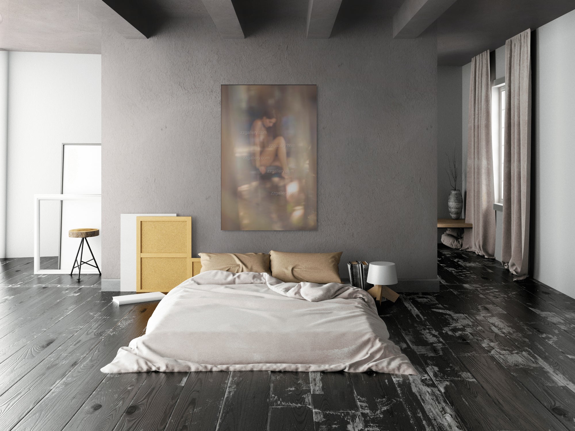 Golden feminine figure in soft focus by Zack Zublena, contemporary fine art photography, dreamy luxury wall art expressing grace and ethereal beauty.