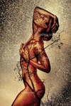 Kintsugi Japanese-inspired gold nude female body painting with tree branches by Zack Zublena