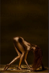 Radiant nude woman with flowing red hair in golden body paint, luxury fine art wall art for boutique hotels, wellness spaces, and collectors
