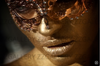 Masquerade gold nude fine art female portrait with mask by Zack Zublena – luxury golden photography for collectors, spas, and interiors.