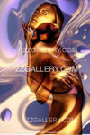 Psychedelic luxury gold nude body painting fine art photography print with abstract liquid background