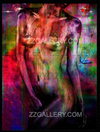 Golden nude woman surrounded by rainbow colors and butterflies – fine art by Zack Zublena
