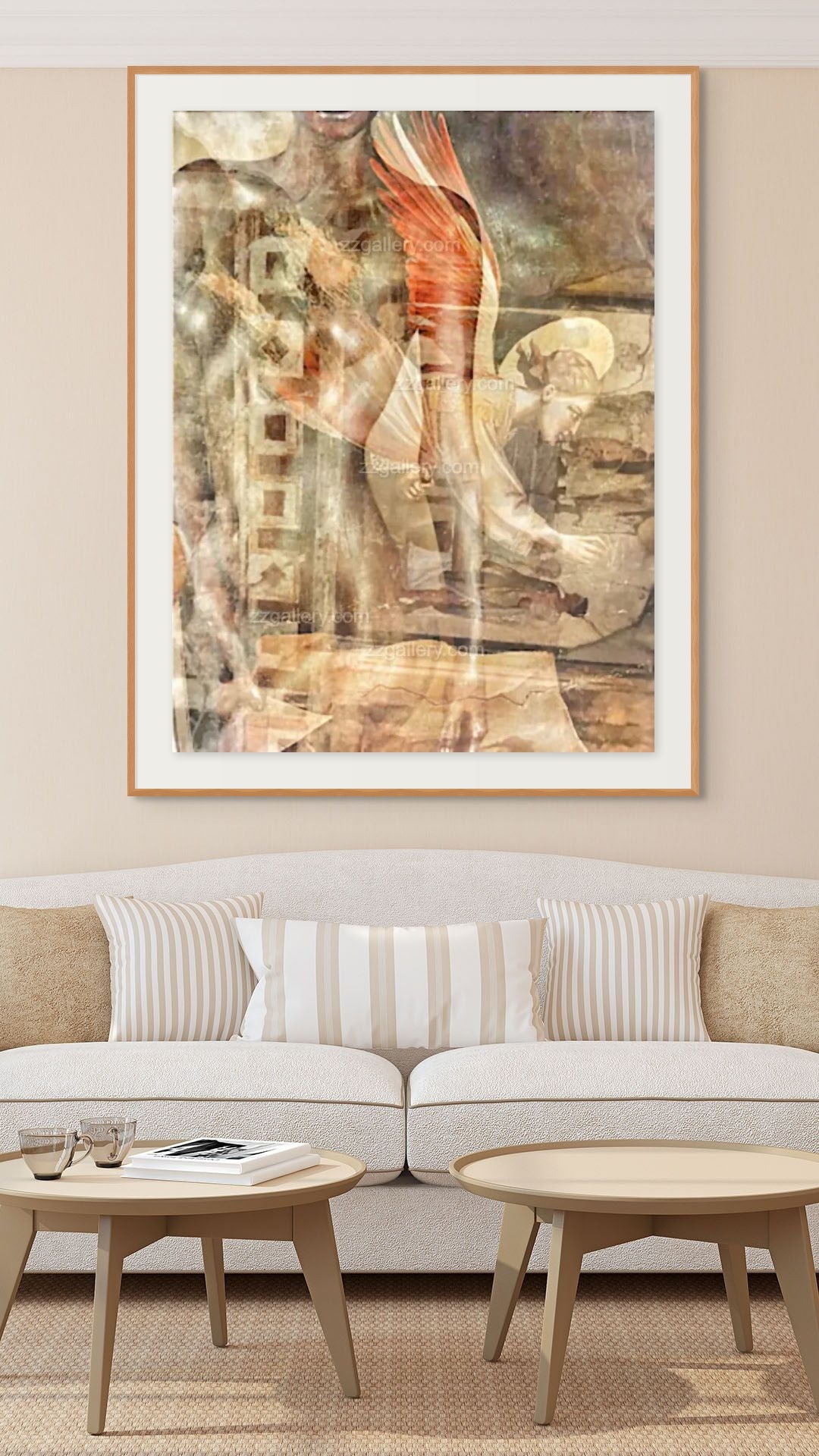 Golden angel with radiant wings and divine figure, Renaissance-inspired fine art photography by Zack Zublena. Luxury wall art for collectors and interiors.