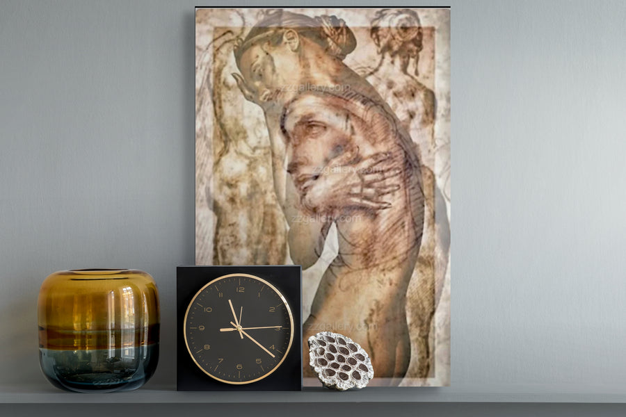 Surreal Renaissance-inspired fine art photograph by Zack Zublena, depicting intertwined figures with overlapping faces and bodies, evoking themes of embrace, timeless love, and the fusion of souls.