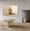 Golden body art figure in a seated yoga prayer pose, fine art wall decor by Zack Zublena