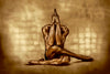 Golden-painted male seated in prayer with deep dark background – The Pilgrim devotional fine art photography by Zack Zublena.