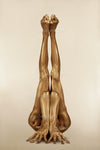 All-time favorite golden nude in an iconic vertical pose with sculptural legs extended upward, evoking sacred geometry and divine balance.