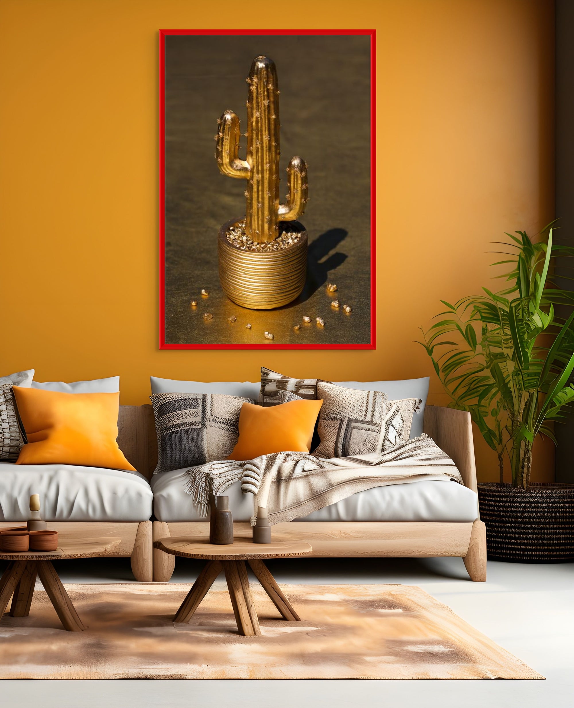 Shimmering gold cactus artwork – contemporary fine art photography for luxury interiors and statement spaces.
