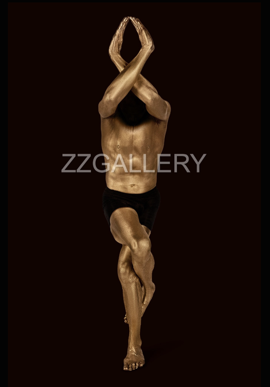 Golden conceptual yoga art of body in prayer triangle – Zack Zublena fine art photography