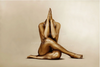 Golden fine art photograph of a woman in prayer pose, titled “The Worshipper (Feminine)” by Zack Zublena, Catholic-inspired devotional art