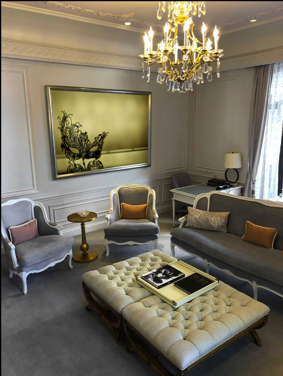 Venetian masquerade mask fine art photography by Zack Zublena – luxury symbolic artwork with golden tones for collectors, interiors, and boutique hotels.
