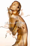 Gold female nude with white orchid lines on white background — minimalist spa wall art by Zack Zublena

